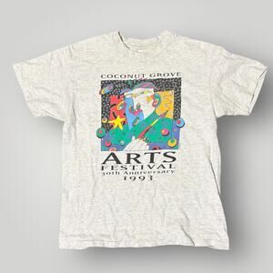 Vintage 90s Art Tee L Single Stitch 1993 Festival Abstract Graphic Hanes USA